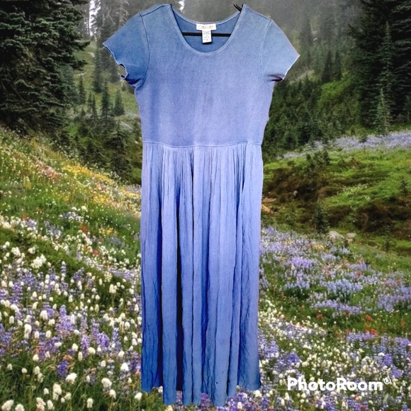 SOLD Vtg 90s fairy cottagcore flowy periwinkle dress - Picture 5 of 12